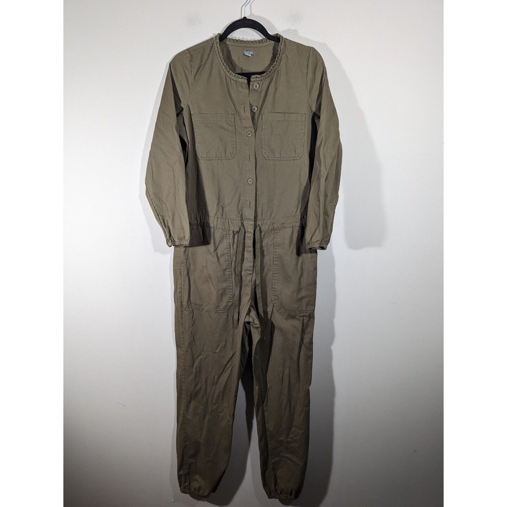 EUC Aerie Olive Utility Long Sleeve Button Front‎ Jumpsuit Tie Waist Size S